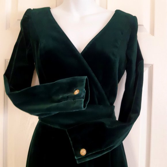 Laura Ashley green velvet dress, size UK10/US8 - Picture 1 of 5